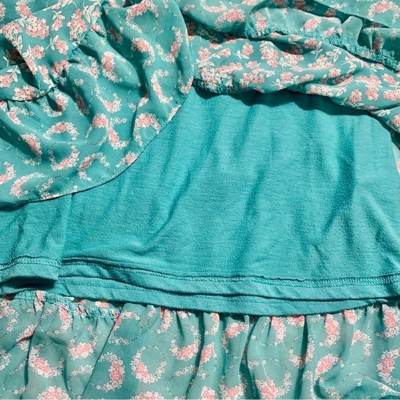 LC Lauren Conrad Tunic Top XL Seafoam Green Floral Pink Cream Ruffled Tiers - Picture 11 of 15